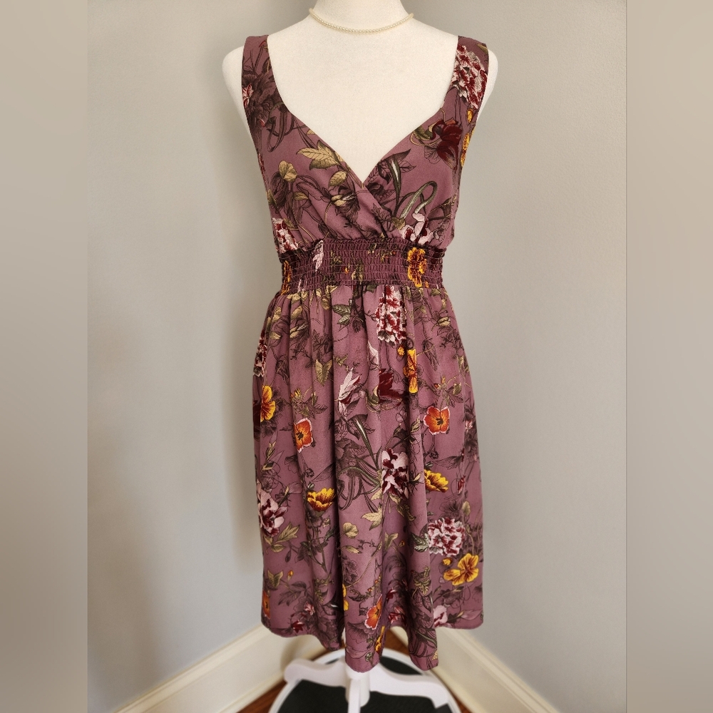 H&M Purple Floral Midi Dress with Yellow Accents - Picture 2 of 10